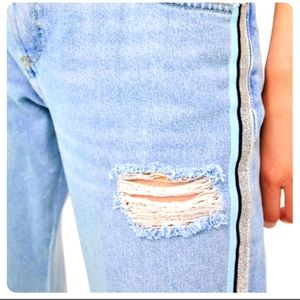 Zara Z1975 Denim Relaxed Silver Glitter side stripe Jeans